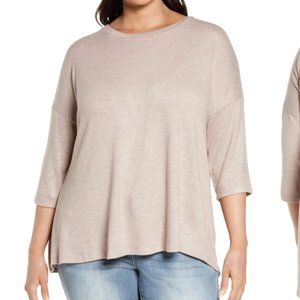 NEW BOBEAU Nordstrom Dolman 3/4 Sleeve Split Back Lightweight Knit Sweater Rose